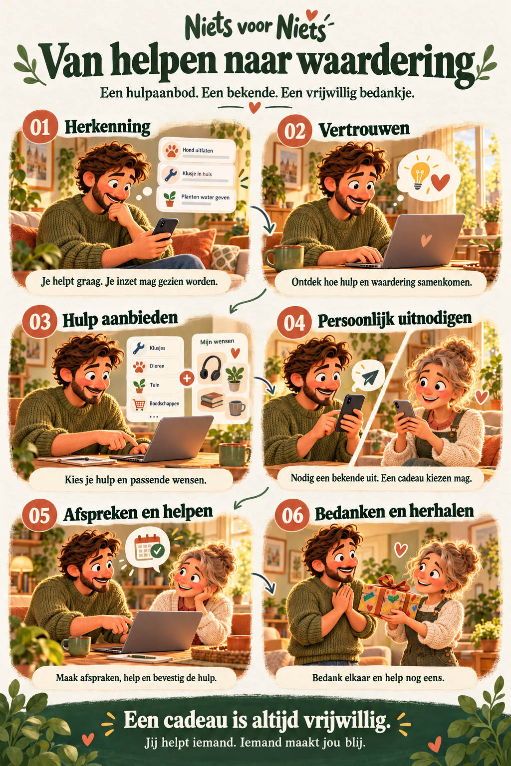 Helper bekijkt hulpvragen op zijn telefoon